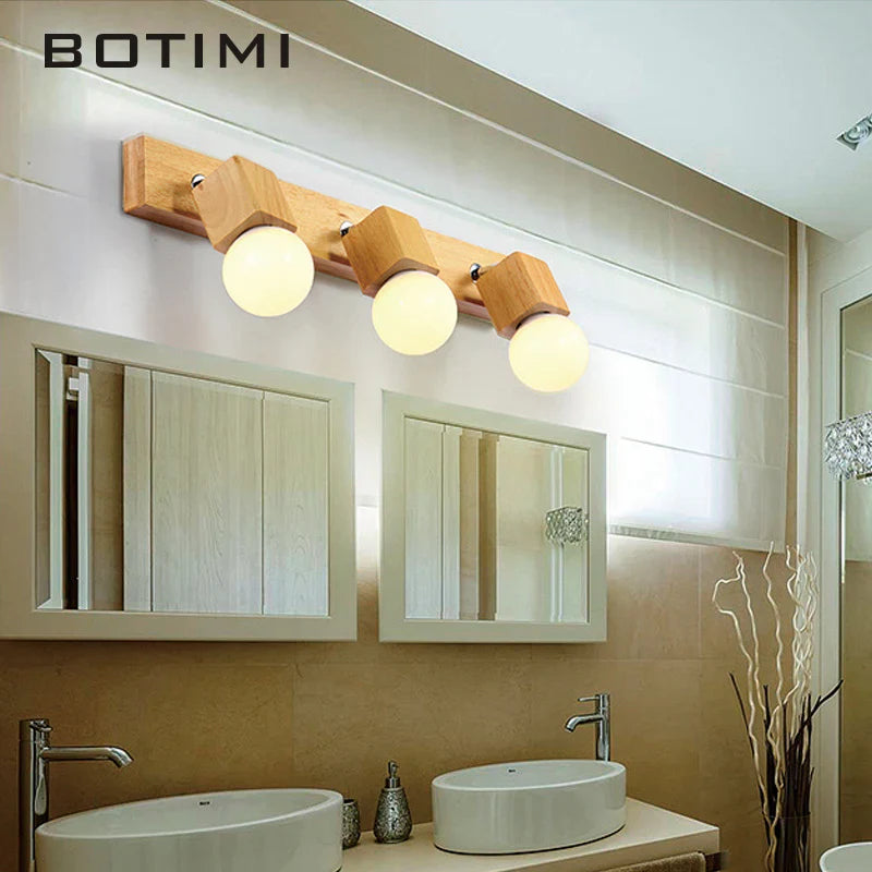 Applique murale en bois massif pour hôtel et miroir ajustable