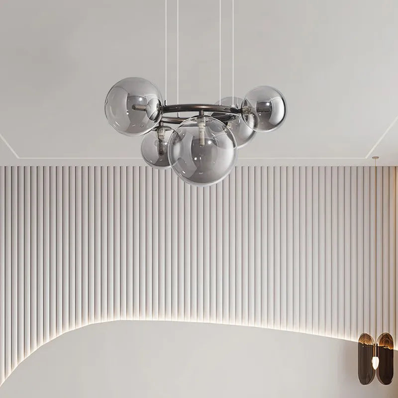 Lustre de verre et métal en boule et barre design