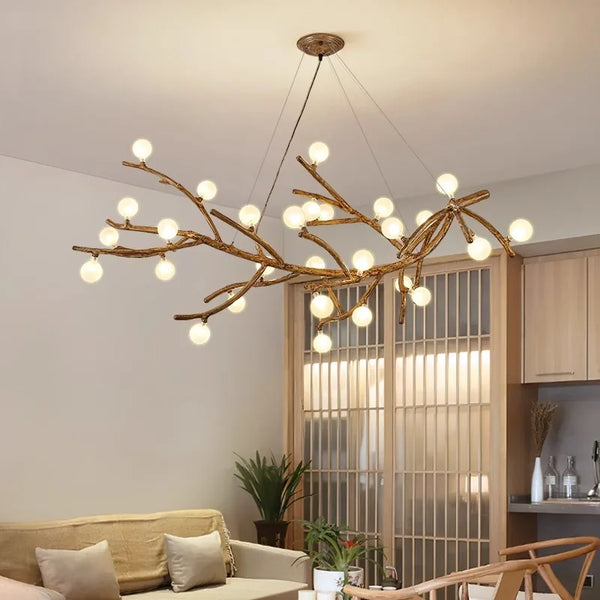 Lustre LED Branche de Bois: Design Moderne