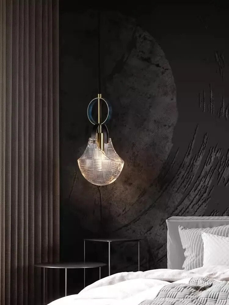 Lustre LED en Cuir et Verre