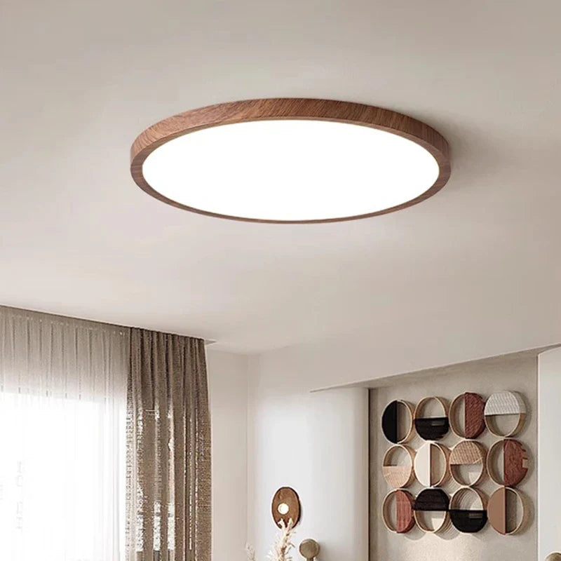 Plafonnier LED Circulaire Ultra-Mince Grain de Bois, 3 Tons de Lumière