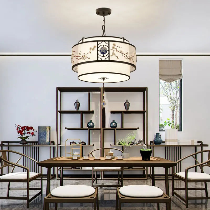 Lustre rétro rond pour restaurant chinois : Lampe suspendue créative de la nouvelle collection orientale