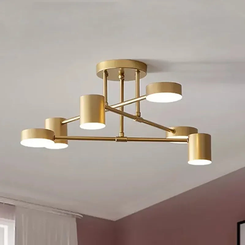 Lustre LED Moderne Chic en Noir, Blanc et Or