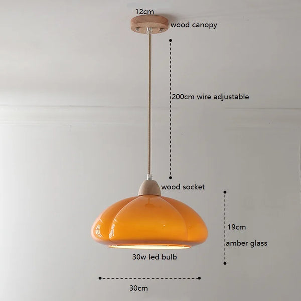 Suspension "Citrouille Lumineuse" en Verre LED Style Japonais Vintage en Bois