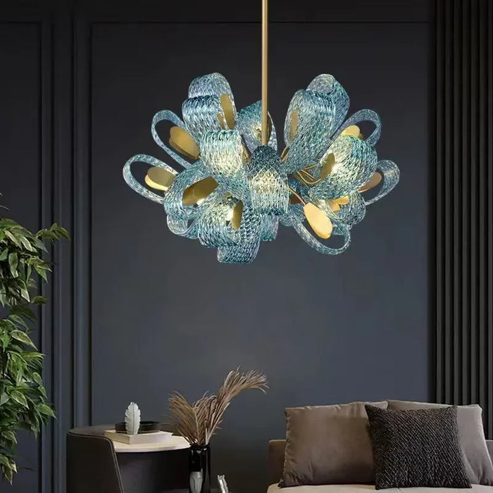 Lustre moderne en verre design "Feuille de Paon" LED suspendu
