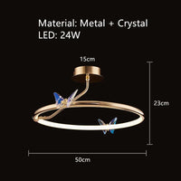 Lustre LED Papillon en Anneau d'Or pour Déco Loft