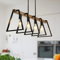 Lustre Américain Vintage Industriel 4 têtes Fer Art Imitation Bois Grain - Idéal pour Restaurant, Cuisine, Café, Bar et Comptoir