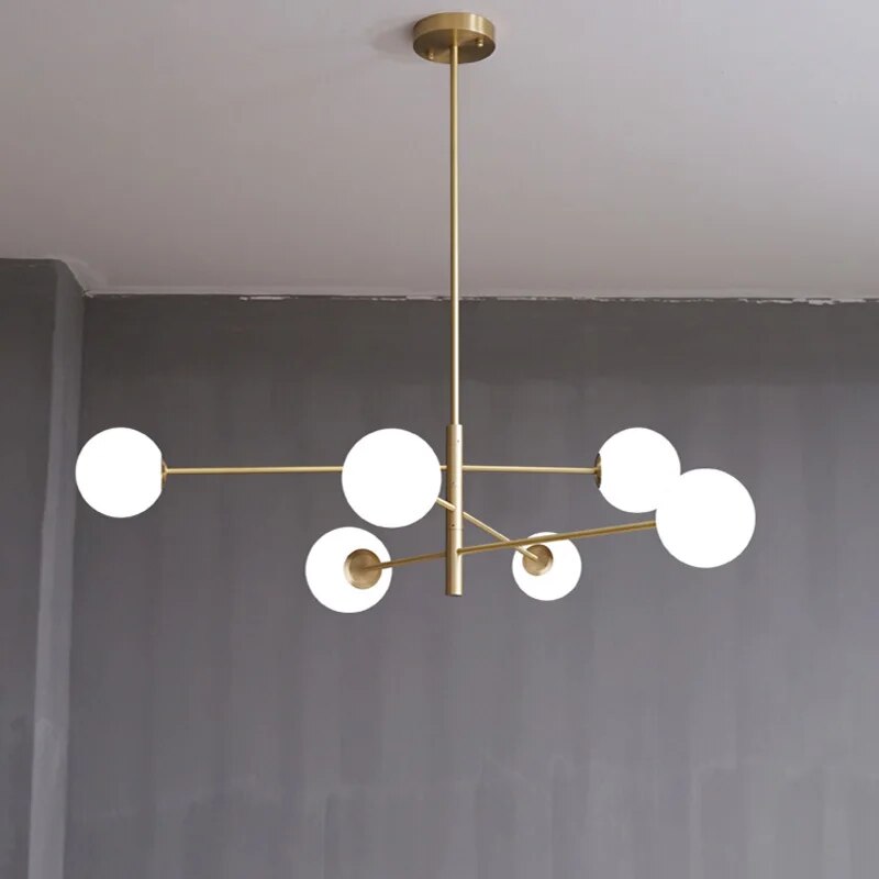 Lustre contemporain en verre et laiton