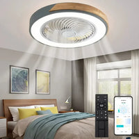 Plafonnier LED en bois design moderne avec ventilateur et télécommande
