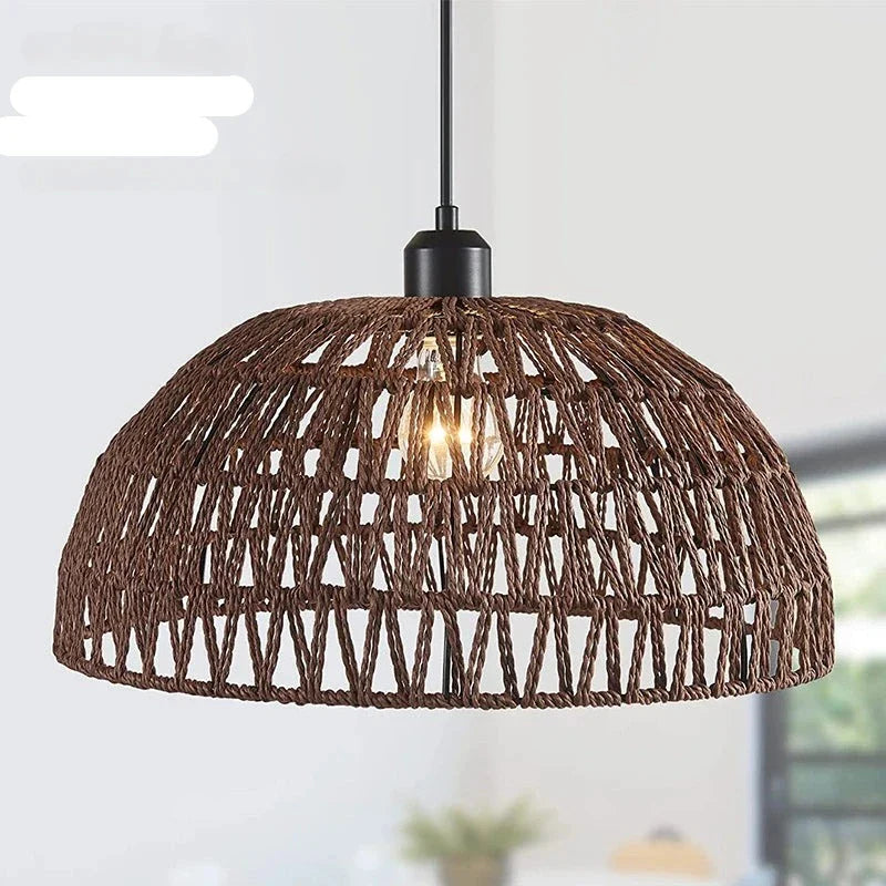 Lustre en corde de chanvre japonais et rotin zen - Fusion de styles naturels
