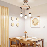 Lustre nordique à suspension industrielle en bois avec 3 têtes  pour chambre salon cuisine