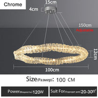 Lustre Or Dimmable avec anneau de lumière LED en cristal pour maison moderne de luxe