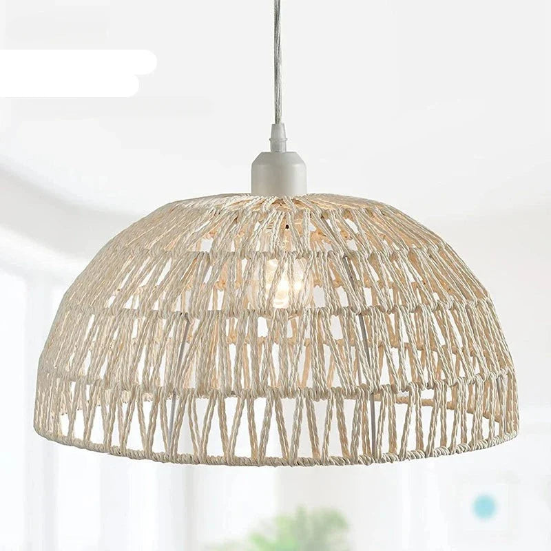Lustre en corde de chanvre japonais et rotin zen - Fusion de styles naturels