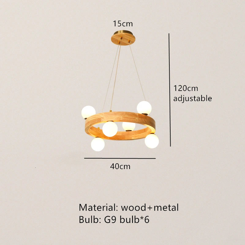 Lustre Nordique en Bois Rond pour un Éclairage Créatif Japonais dans la Salle à Manger