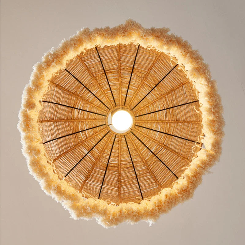 Suspension LED en chanvre tissé à la main - Style bohème Wabi Sabi Crafted