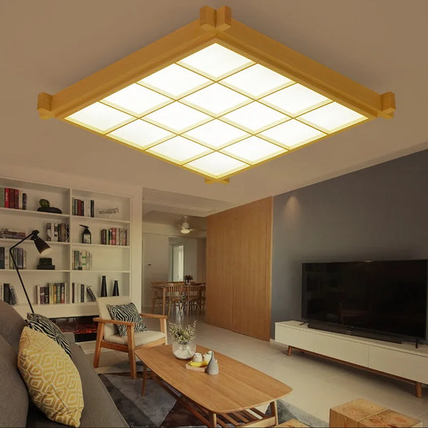 Plafonnier LED Japonais Woodskin Ultra-mince
