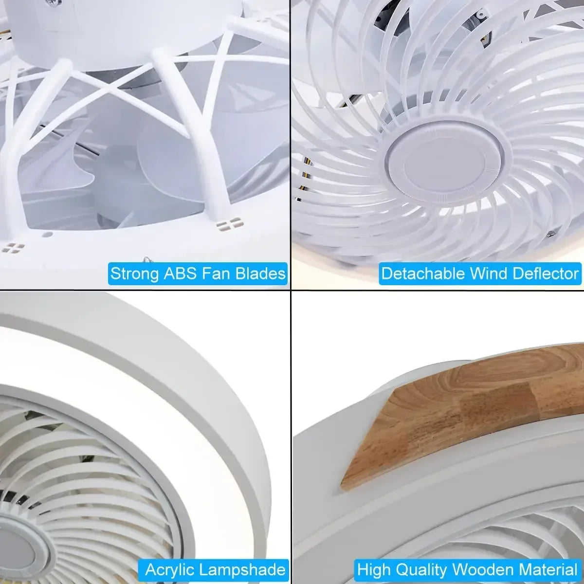 Plafonnier LED en bois design moderne avec ventilateur et télécommande