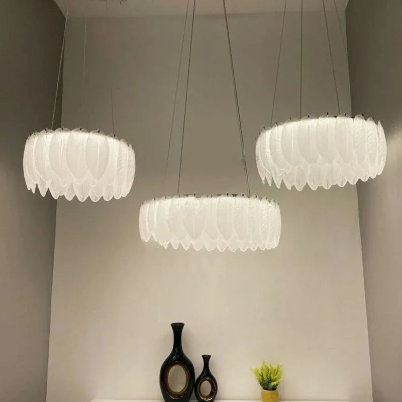 Lustre LED nordique en verre cristal et plumes décoratif d'intérieur - Collection Luxe