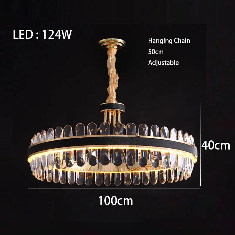Lustre en cuir LED Cristal Luxueux Rond Suspendu Moderne - Élégance Brillante