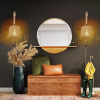 Applique Murale LED en Rotin Tissé Rétro avec Corde de Chanvre - Collection Lumière Naturelle