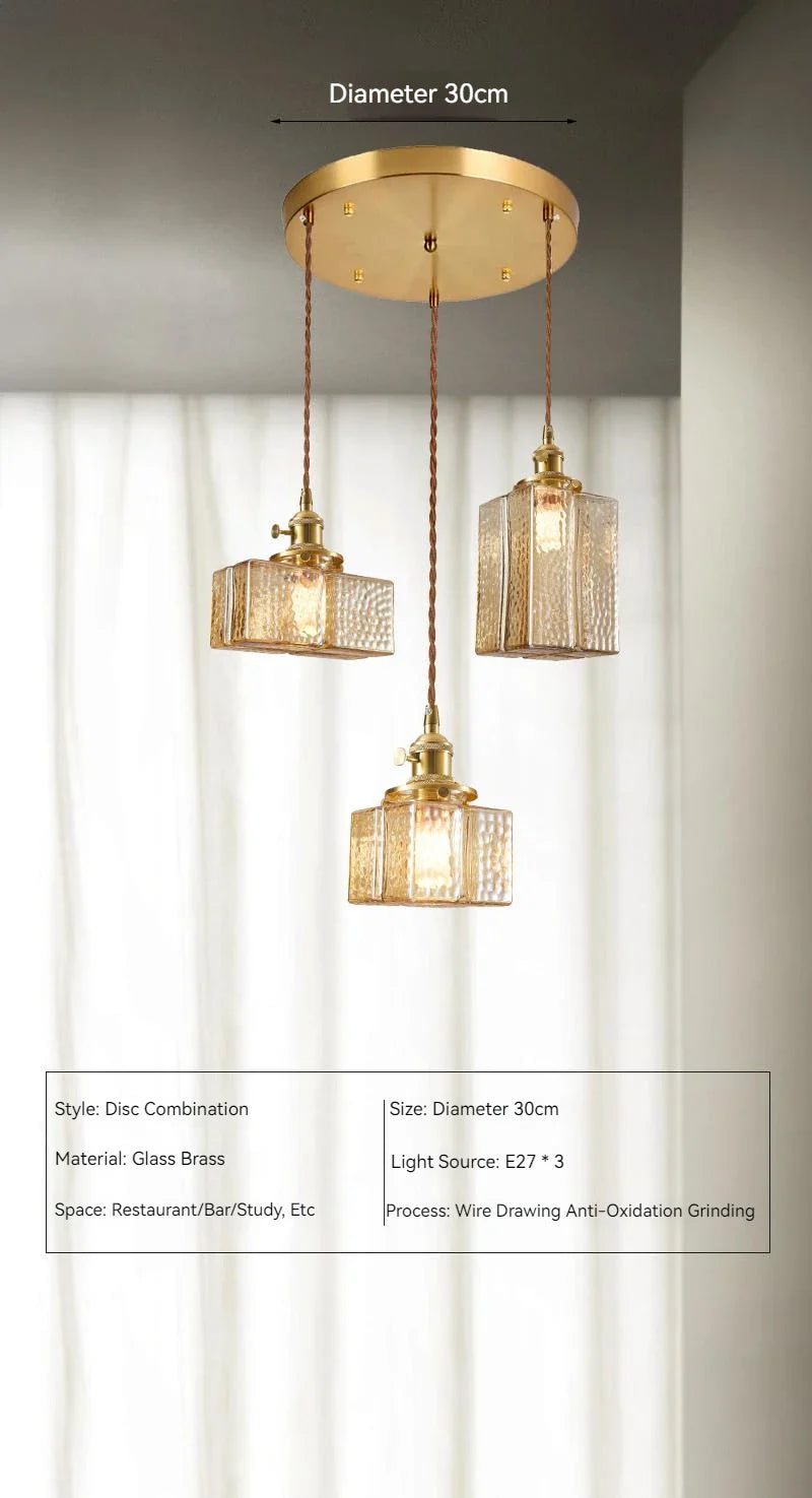 Suspension japonaise vintage en verre et laiton LED