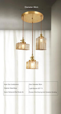 Suspension japonaise vintage en verre et laiton LED