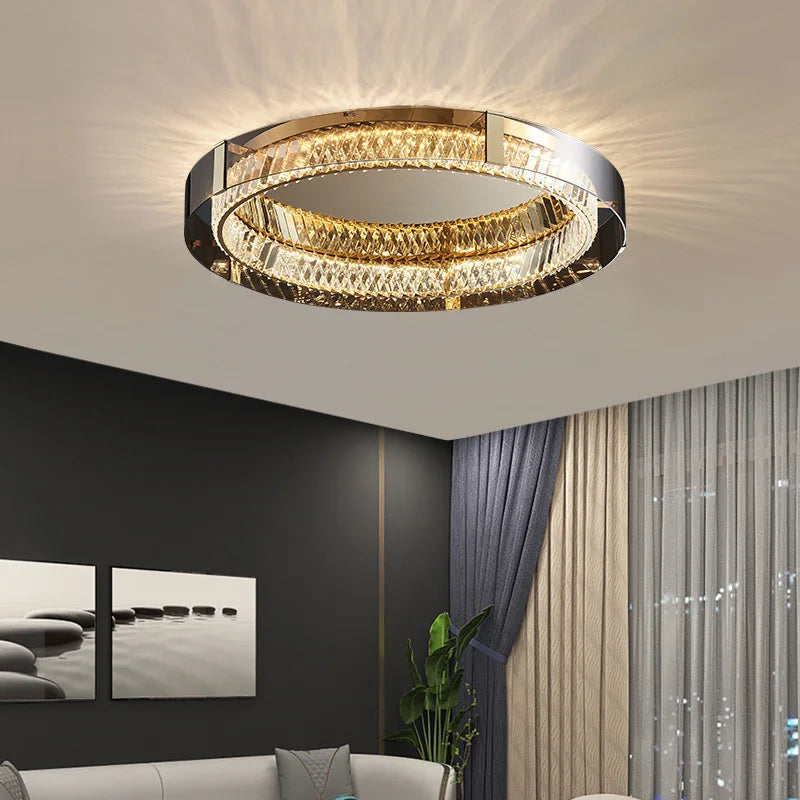 Plafonnier Luxe LED Cristal Rond pour Décoration Intérieure