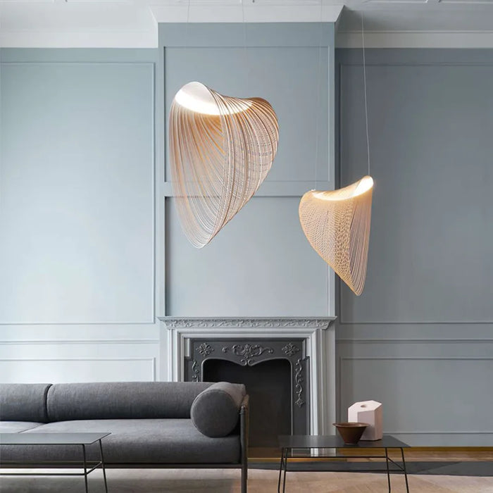 Lustre Nordique en Bois et Acrylique avec Nid d’Oiseau et LED pour la Cuisine et la Salle à Manger
