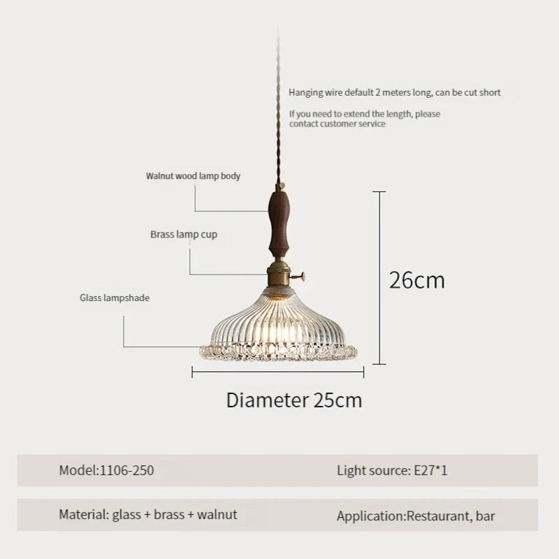 Suspension luminaire nordique en bois, verre et laiton - Style rustique moderne