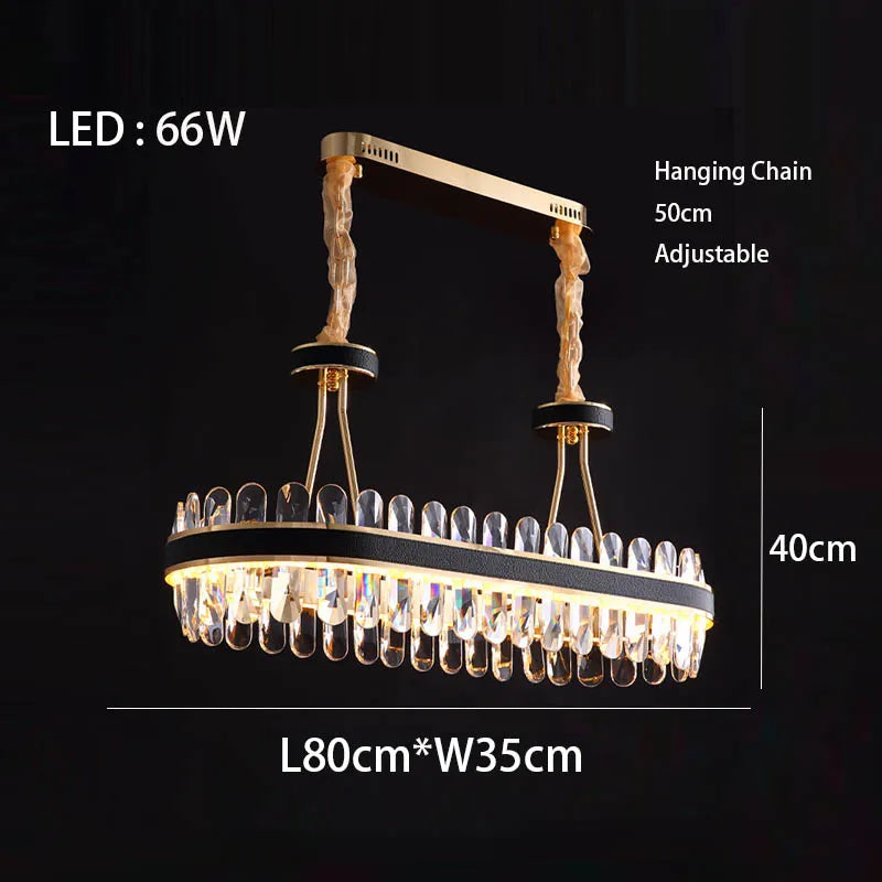 Lustre en cuir LED Cristal Luxueux Rond Suspendu Moderne - Élégance Brillante
