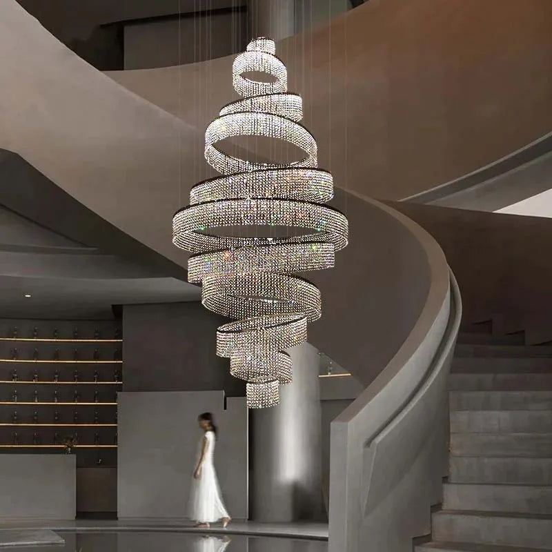 Lustre LED en Cristal pour Escalier de Luxe