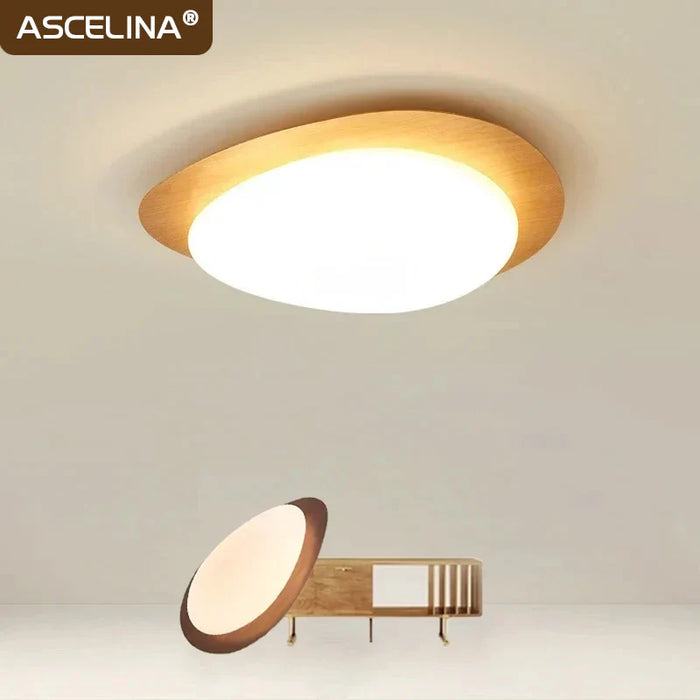 Plafonnier LED en bois nordique avec galets noyer et acrylique