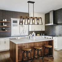 Lustre Américain Vintage Industriel 4 têtes Fer Art Imitation Bois Grain - Idéal pour Restaurant, Cuisine, Café, Bar et Comptoir