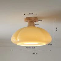 Suspension "Citrouille Lumineuse" en Verre LED Style Japonais Vintage en Bois