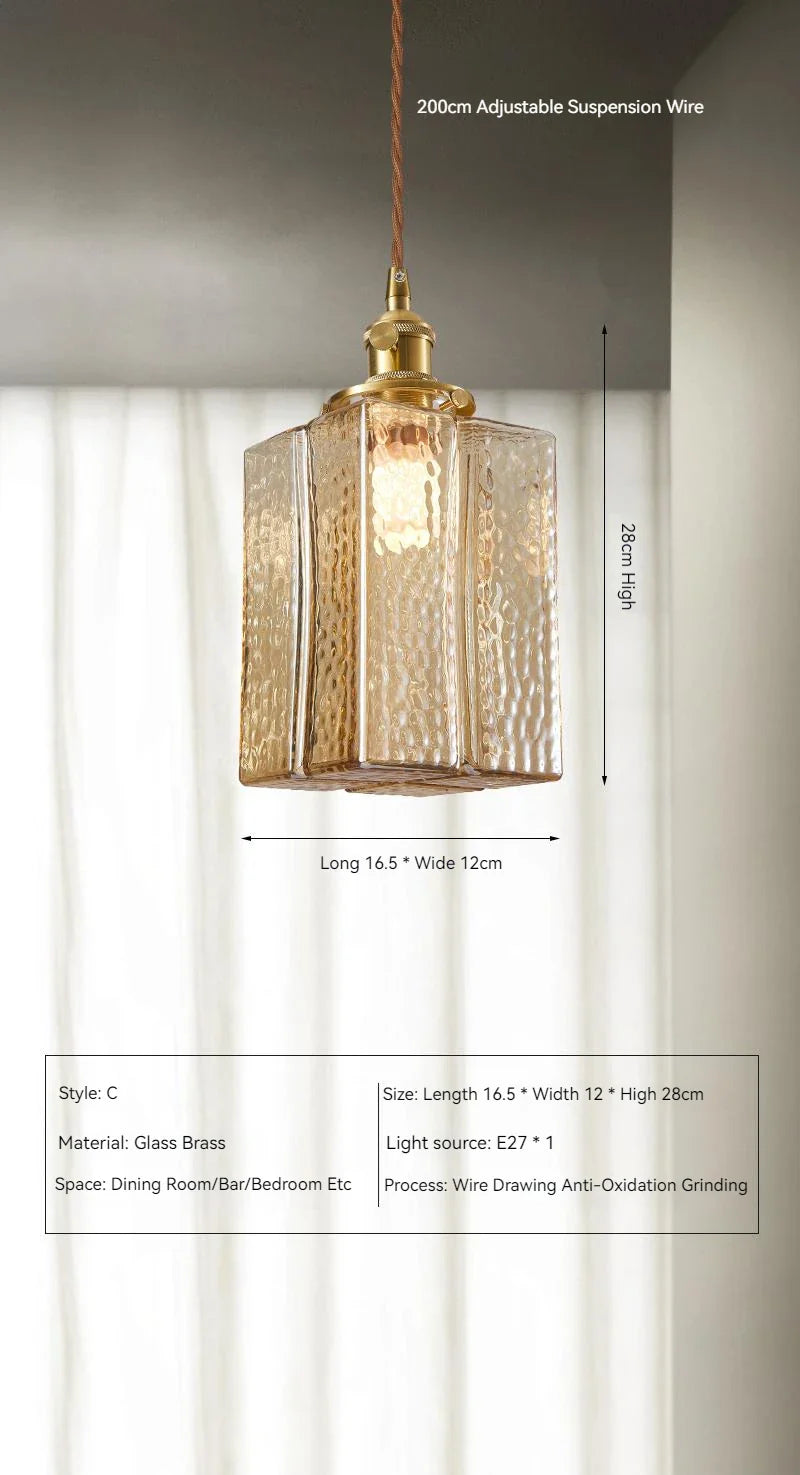 Suspension japonaise vintage en verre et laiton LED
