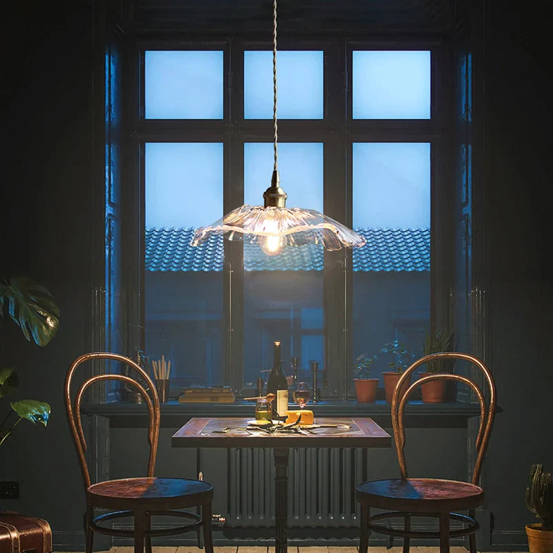 Suspension LED Nordique en Verre Laiton - Fleur Scandinave