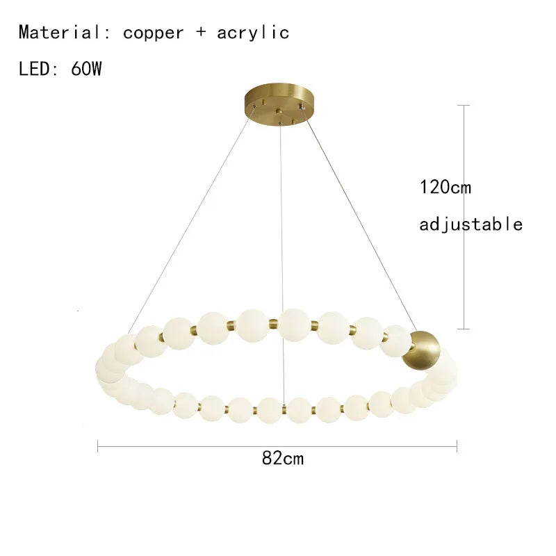 Luminaire de suspension LED en laiton avec fil réglable et abat-jour rond