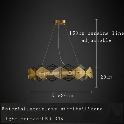 Lustre post-moderne en acier inoxydable avec lampe LED minimalist italienne.