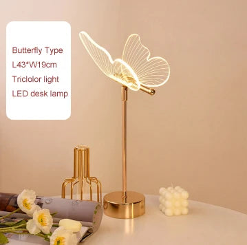 Lampe de table rétro or acrylique papillon LED - Éclairage élégant pour hôtel, villa et salon