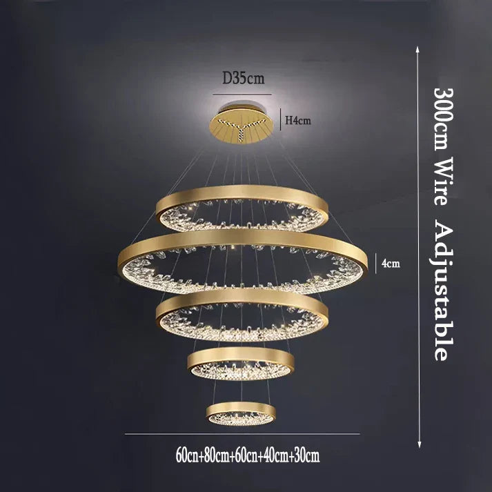 Lustre moderne en cristal avec éclairage LED pour villa de luxe