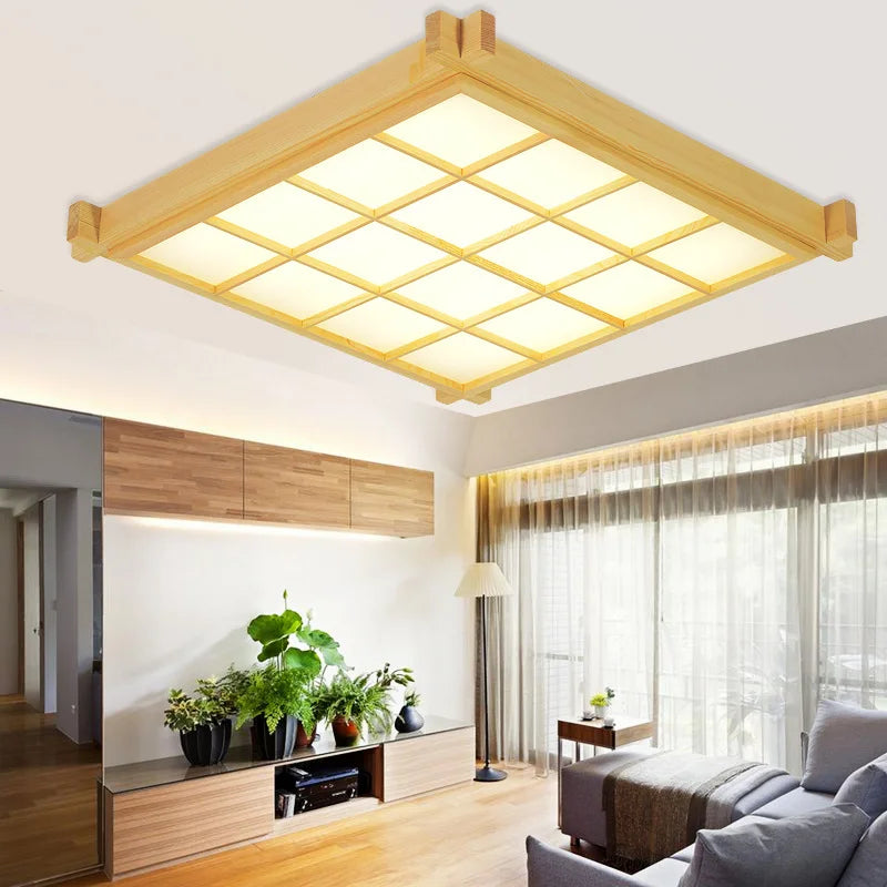 Plafonnier LED Japonais Woodskin Ultra-mince