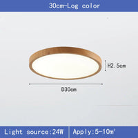 Plafonnier LED Circulaire Ultra-Mince Grain de Bois, 3 Tons de Lumière