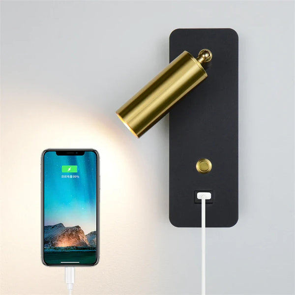 Applique murale LED moderne avec rotation et charge USB - LumiFlex