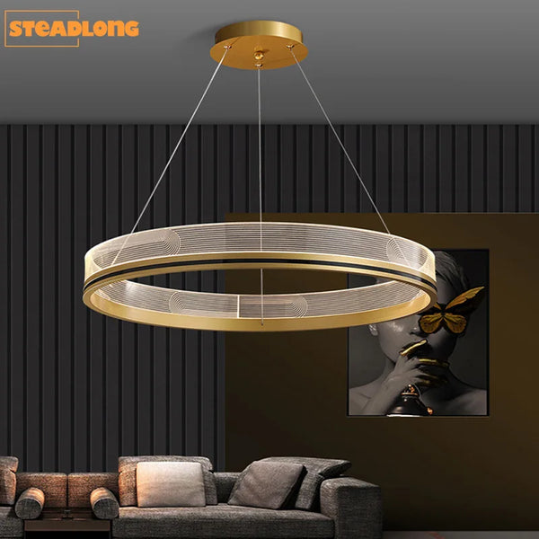 Lustre de luxe italien moderne en acrylique avec anneau lumineux créatif et design minimaliste