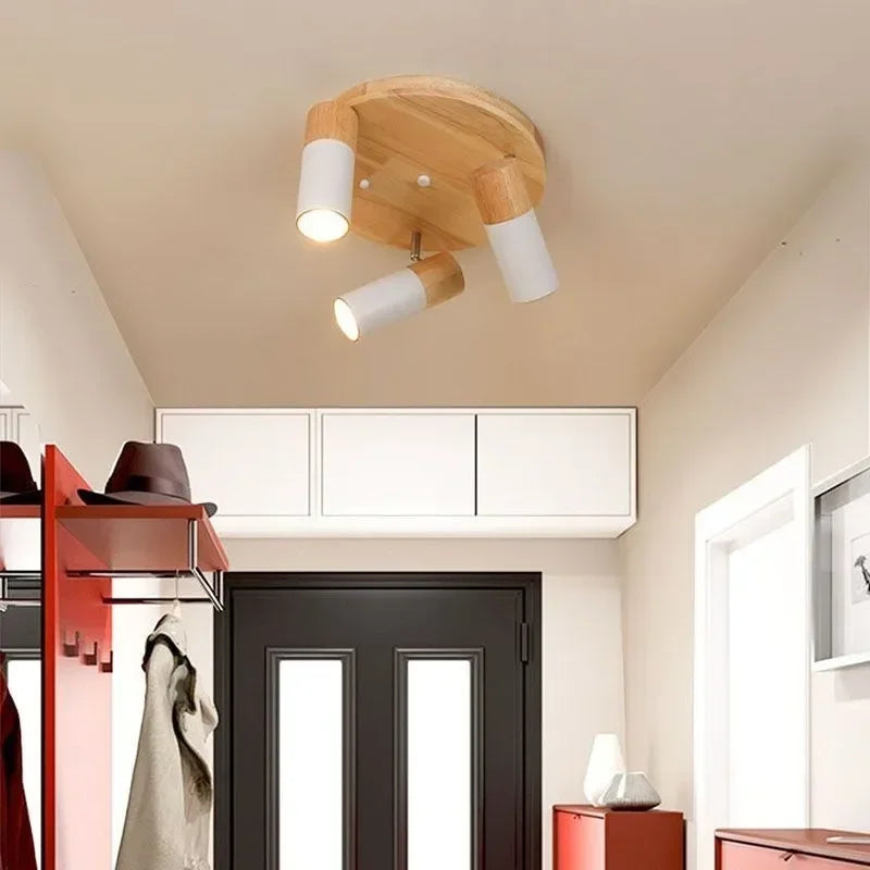 Plafonnier LED Rotatif Multi-têtes en Bois - Collection Nordique