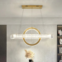 Lustre LED moderne en acier doré avec cristaux et câble ajustable