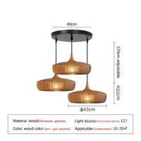 Lustre en bois rond rétro pour table de restaurant avec LED - Style Vintage et Élégance Moderne