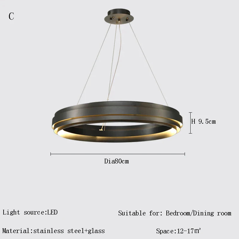 Lustre LED italien post-moderne avec anneau de suspension - Lampe de design asiatique