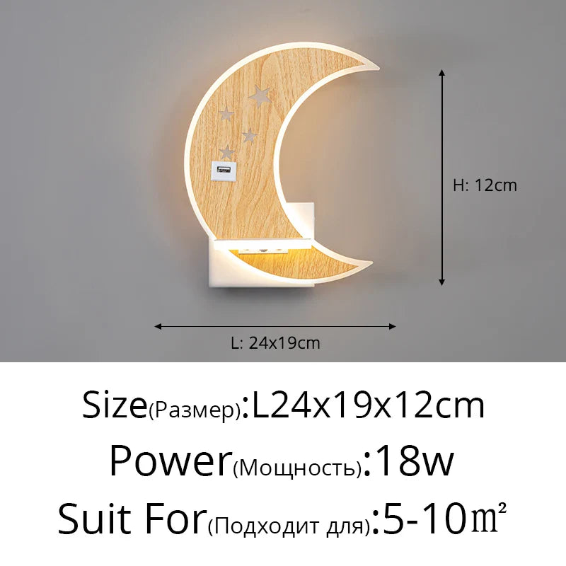 Applique murale LED Lune - Élégance moderne et minimaliste avec chargeur USB