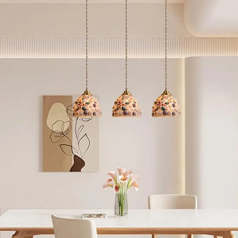 Suspension Tiffany Méditerranée en Verre Coquille LED